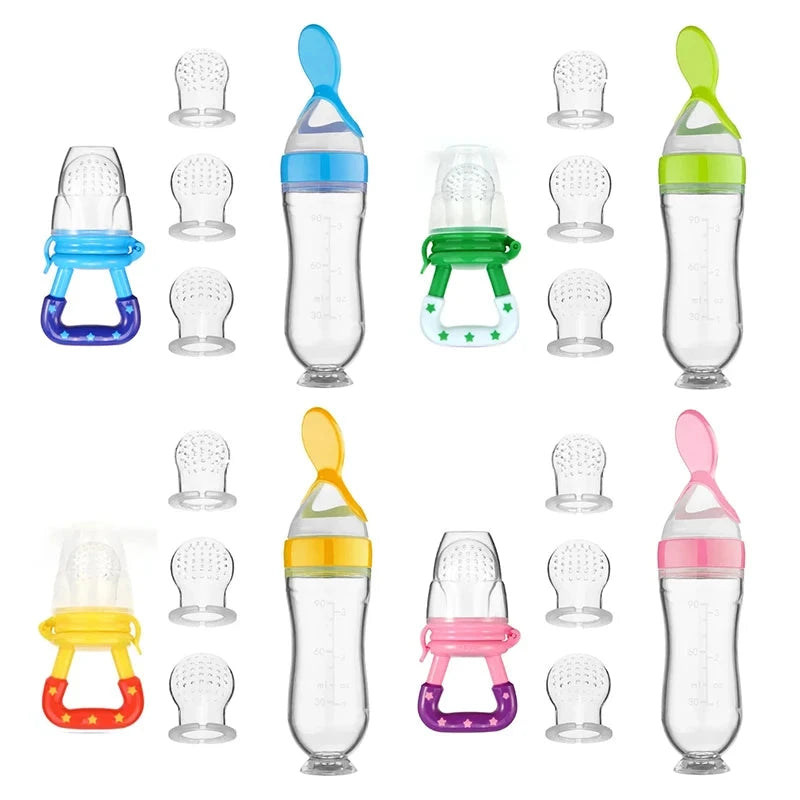 5pcs Silicone Baby Feeding Bottle with Spoon